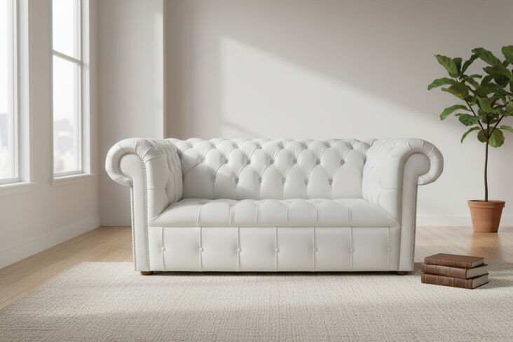 Chesterfield 2 Seater Sofa Settee Buttoned Seat Old English Ghost Real Leather