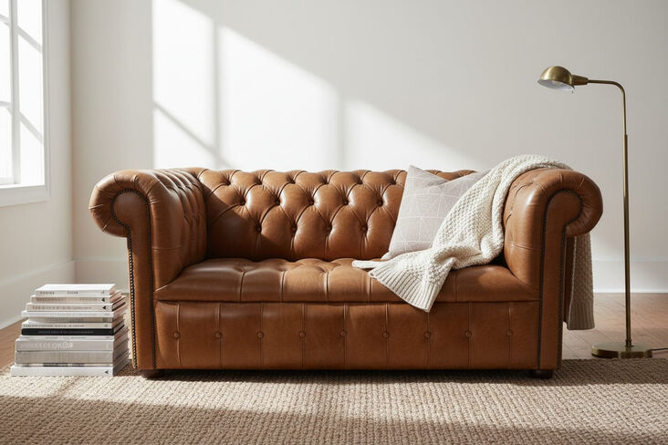 Chesterfield 2 Seater Sofa Settee Buttoned Seat Old English Tan Real Leather