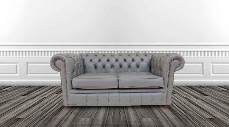 Chesterfield 2 Seater Sofa Settee Vele Iron Grey Leather Sofa Offer