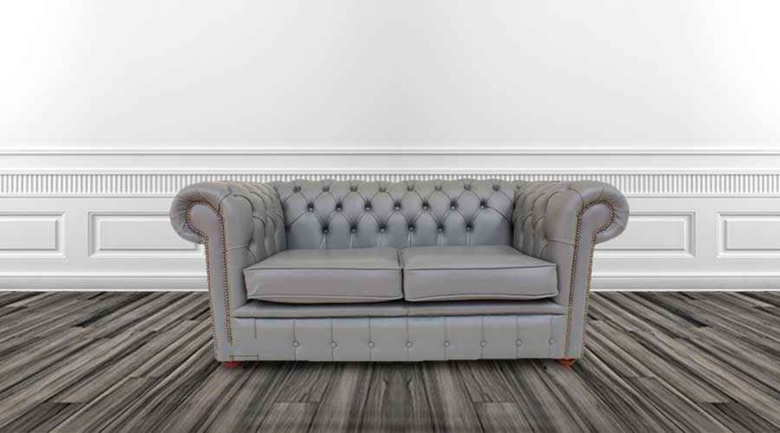 Product photograph of Belvedere Chesterfield 2 Seater Vele Iron Grey Leather Sofa from Designer Sofas 4U