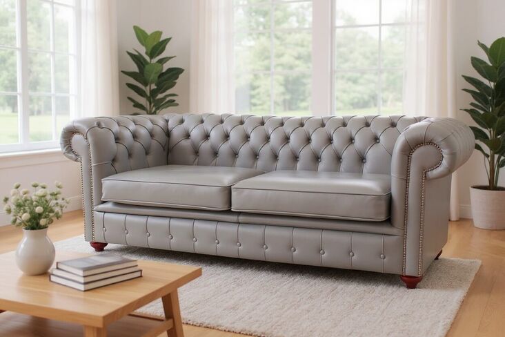 Chesterfield 2 Seater Sofa Settee Vele Iron Grey Leather Sofa Offer