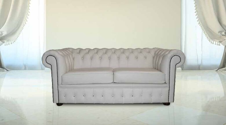 DesignerSofas4U | Buy 2 Seater Crystal White Leather Chesterfield Sofa UK