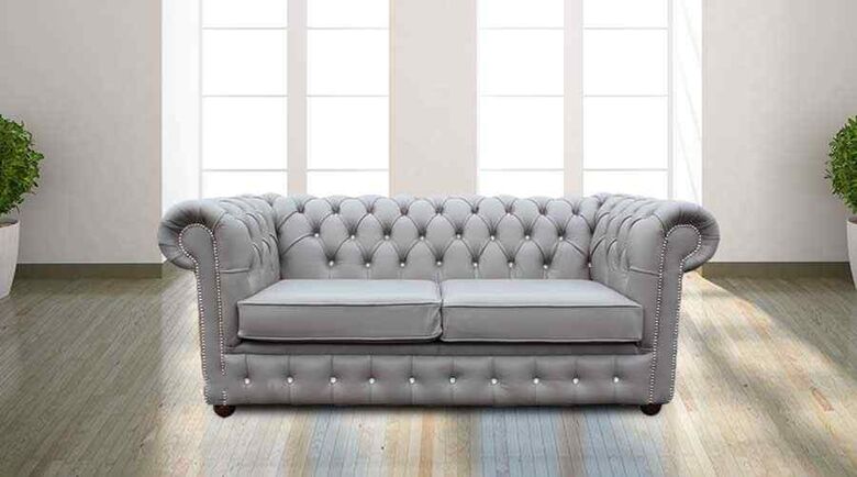 Chesterfield 2 Seater CRYSTALLIZED™ Diamond Moon Mist Leather Sofa Offer