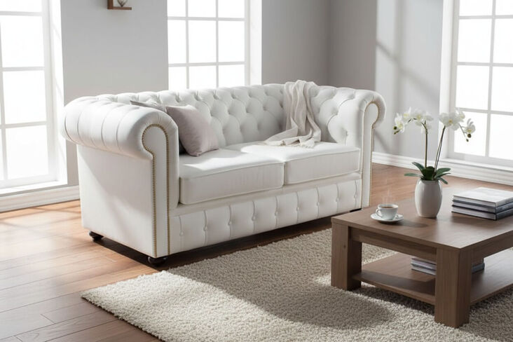 Chesterfield 2 Seater White Leather Sofa Brass Studs