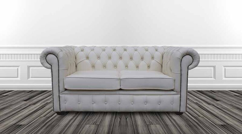 Product photograph of Chesterfield 2 Seater Shelly White Real Leather Sofa Offer from Designer Sofas 4U