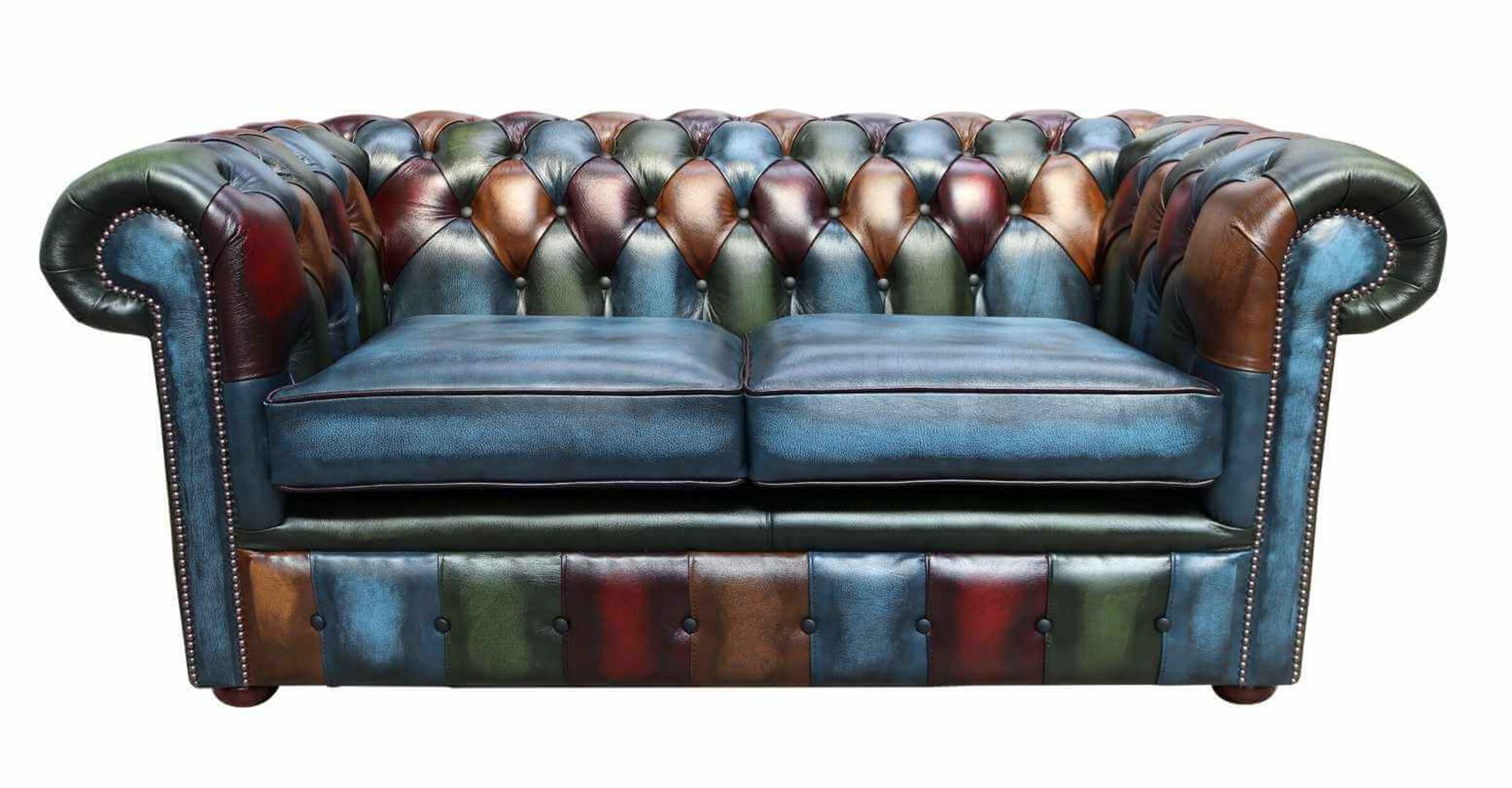Chesterfield Patchwork 2 Seater Settee, Patchwork Leather Chesterfield Sofa