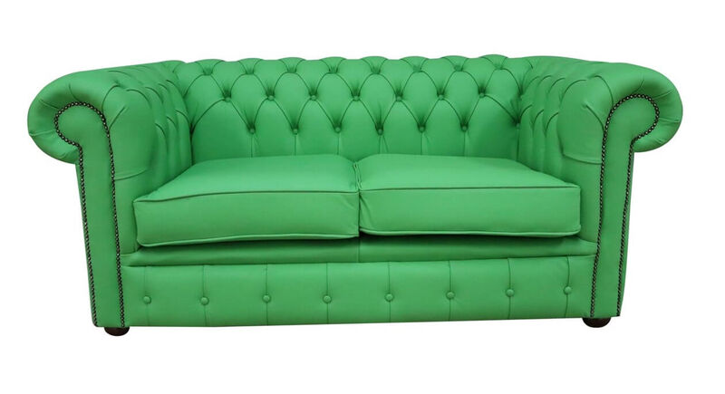 Product photograph of Chesterfield 2 Seater Apple Green Leather Sofa Offer from Designer Sofas 4U