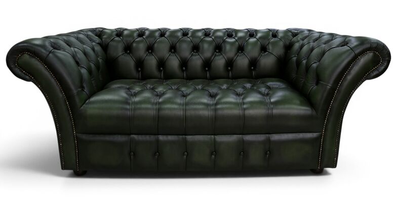 Chesterfield Balmoral 2 Seater Sofa Antique Green Leather Buttoned Seat