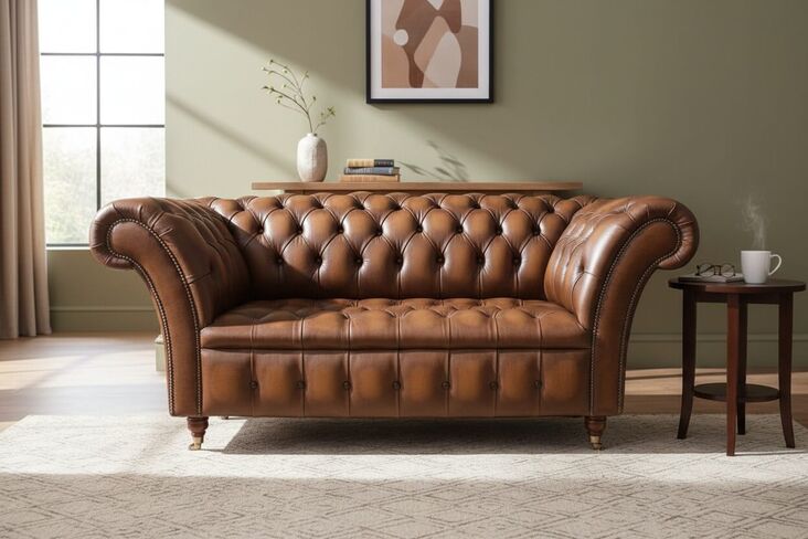 Chesterfield Balmoral 2 Seater Sofa Settee Antique Tan Leather