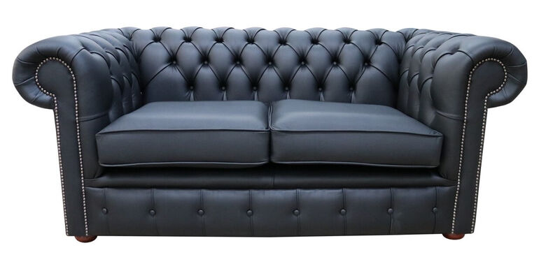 Chesterfield 2 Seater Black Leather Sofa Offer