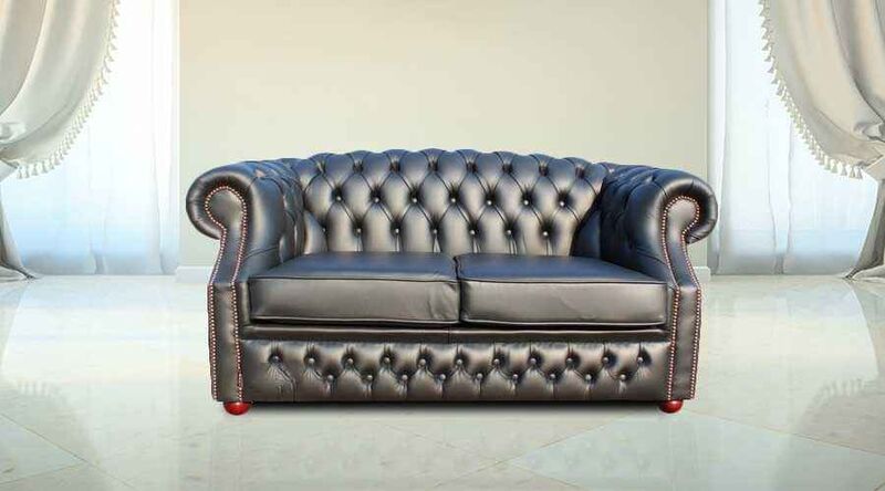 Product photograph of Chesterfield Buckingham 2 Seater Sofa Shelly Black Real Leather from Designer Sofas 4U
