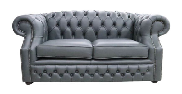Chesterfield Buckingham 2 Seater Vele Charcoal Grey Leather Sofa Offer