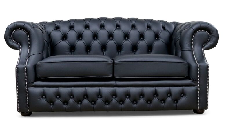 Chesterfield Buckingham 2 Seater Sofa Shelly Black Real Leather