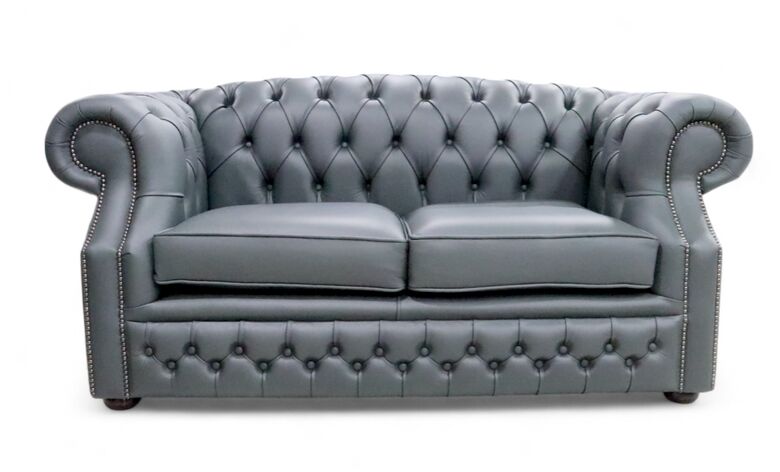 Chesterfield Buckingham 2 Seater Vele Charcoal Grey Leather Sofa Offer
