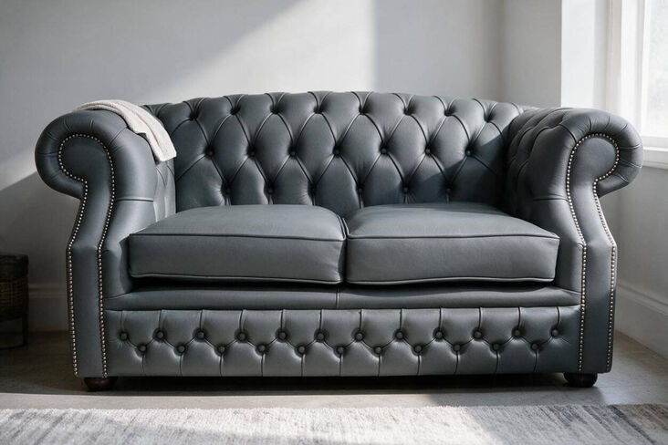 Chesterfield Buckingham 2 Seater Vele Charcoal Grey Leather Sofa Offer