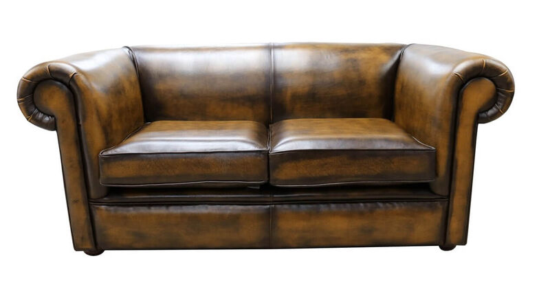 Product photograph of Chesterfield Buttonless 2 Seater Sofa Antique Gold Leather from Designer Sofas 4U