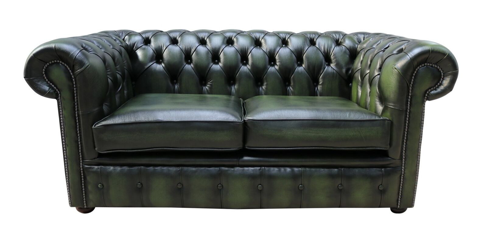Product photograph of Chesterfield Classic Tufted Buttoned 2 Seater Antique Green Leather Sofa Settee from Designer Sofas 4U