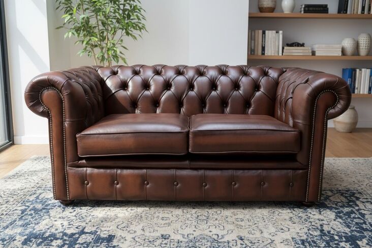 Chesterfield Classic Tufted Buttoned 2 Seater Antique Brown Leather Sofa Settee