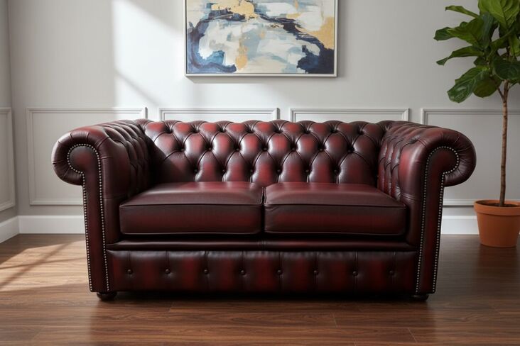 Chesterfield Classic Tufted Buttoned 2 Seater Antique Oxblood Leather Sofa Settee
