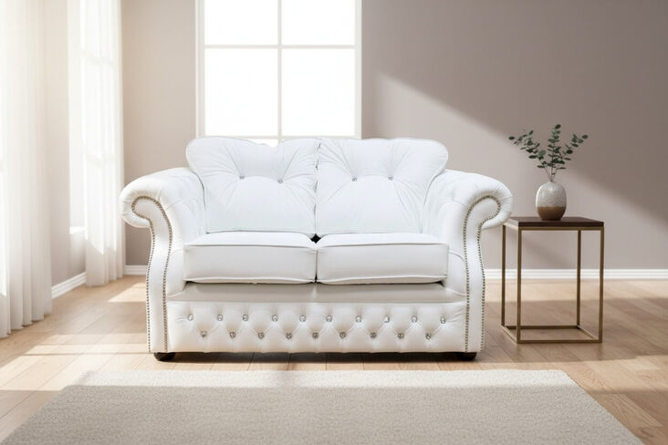 Chesterfield Crystal Era 2 Seater White Leather Sofa