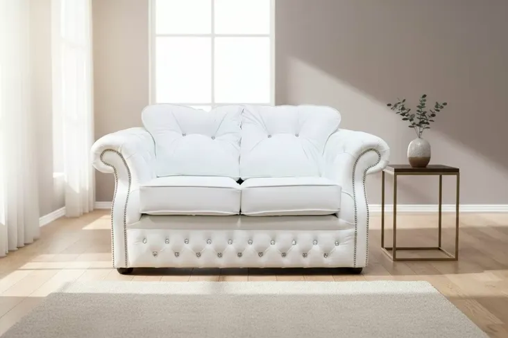 Chesterfield Crystal Era 2 Seater White Leather Sofa