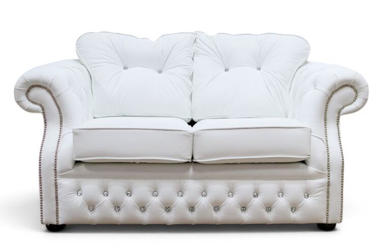 Chesterfield Crystal Era 2 Seater White Leather Sofa