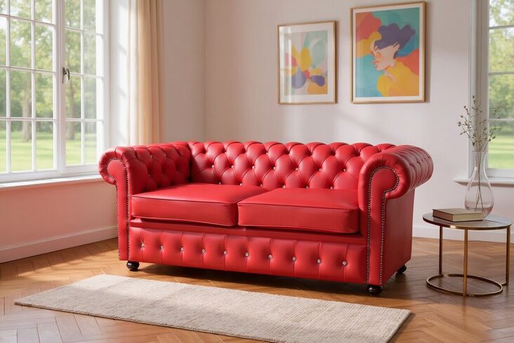 Chesterfield Crystal Red Diamond Leather Sofa Offer