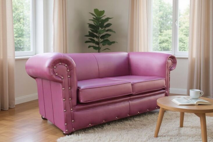 Chesterfield Decor 2 Seater Settee Vele Aubergine Leather Sofa