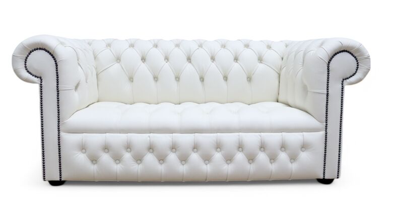 Chesterfield Edwardian 2 Seater Settee Sofa Buttoned Seat White Leather