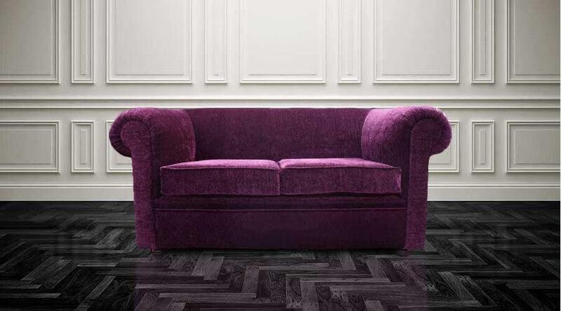 Product photograph of Chesterfield Hampton 2 Seater Settee Purple Aubergine Fabric Sofa from Designer Sofas 4U