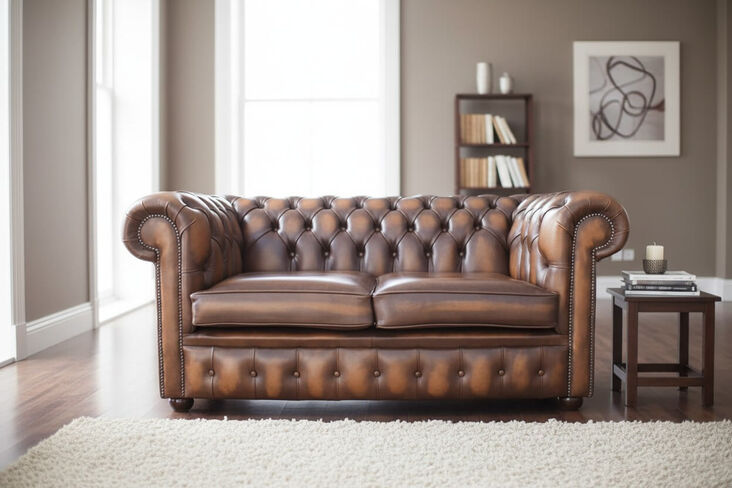 Chesterfield Handmade 2 Seater Antique Tan Real Leather Sofa