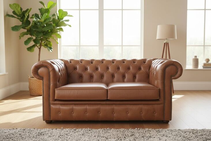 Chesterfield Handmade 2 Seater Sofa Settee Old English Tan Real Leather