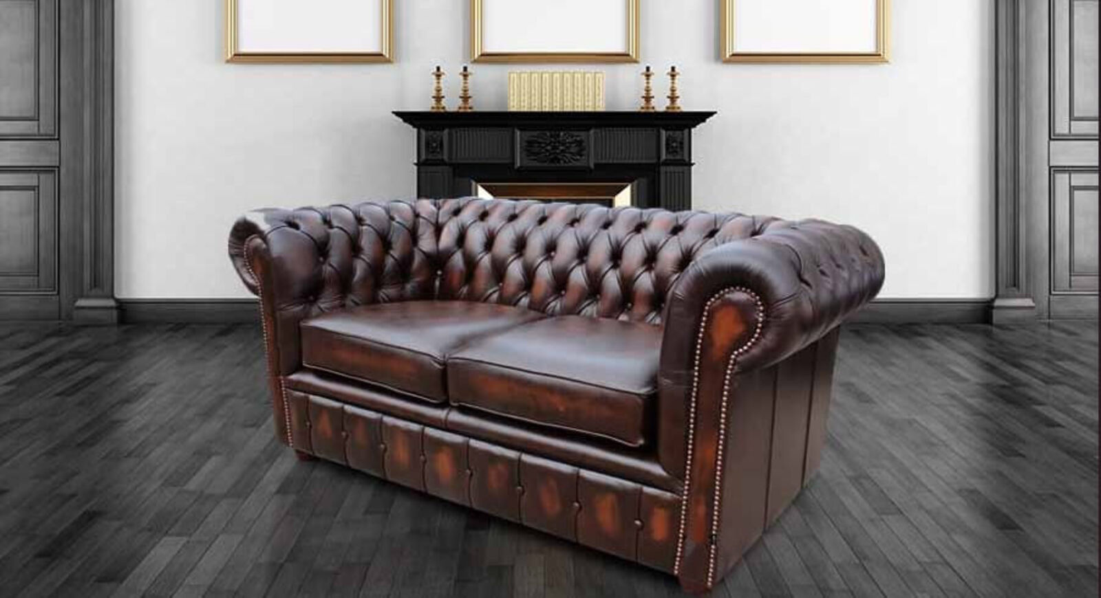 Product photograph of Chesterfield London 2 Seater Antique Brown Leather Sofa Settee Offer from Designer Sofas 4U