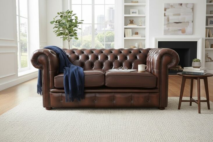 Chesterfield London 2 Seater Antique Brown Leather Sofa Settee Offer