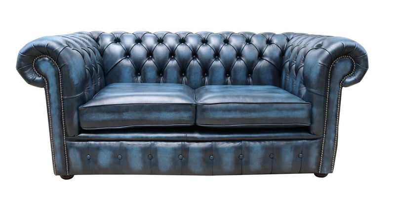 Product photograph of Chesterfield 2 Seater Antique Blue Leather Sofa from Designer Sofas 4U
