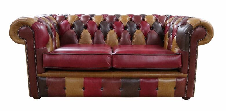 Chesterfield 2 Seater Old English Leather Patchwork Sofa