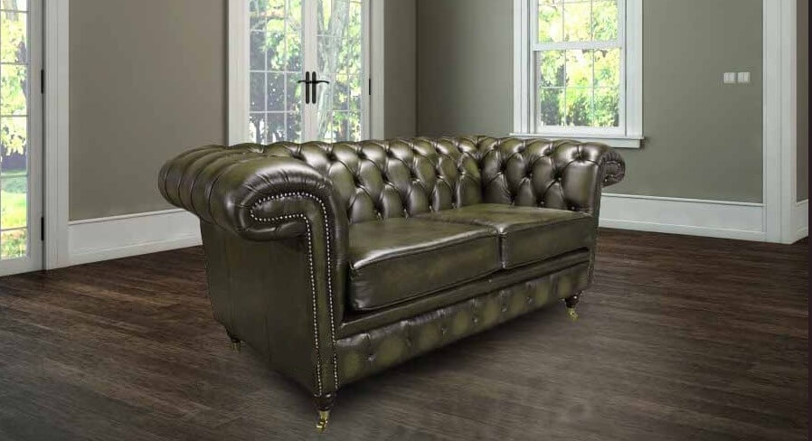 Chesterfield Luxury Sandringham 2, Green Leather Sofa Uk