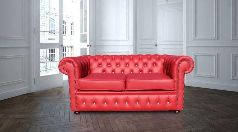 Product photograph of Chesterfield Crystal Red Diamond Leather Sofa Offer from Designer Sofas 4U