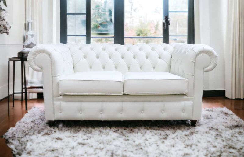 Product photograph of Chesterfield Thomas 2 Seater Shelly White Real Leather Sofa from Designer Sofas 4U