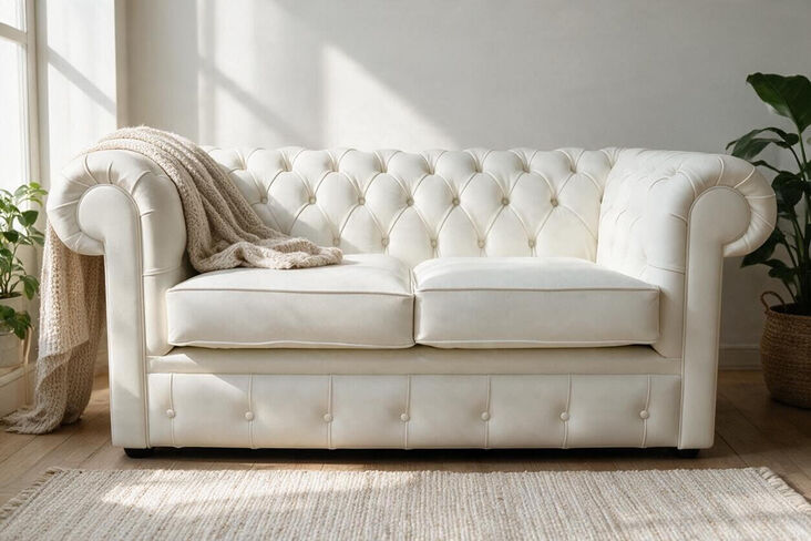 Chesterfield Thomas 2 Seater Shelly White Real Leather Sofa
