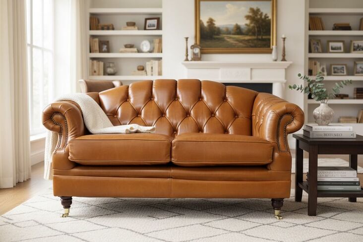 Chesterfield Victoria 2 Seater Leather Sofa Settee Newcastle Spice Leather