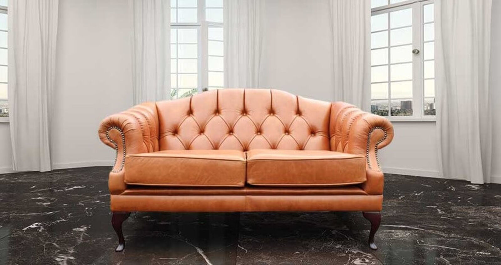 Product photograph of Chesterfield Victoria 2 Seater Leather Sofa Settee Old English Tan Leather from Designer Sofas 4U
