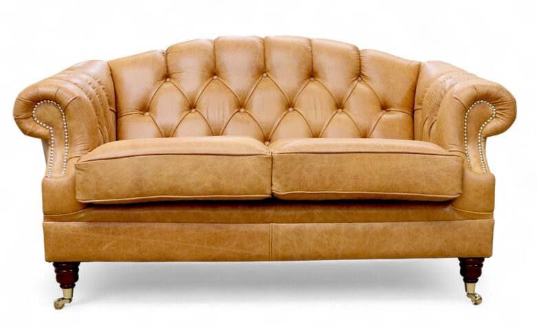 Chesterfield Victoria 2 Seater Leather Sofa Settee Old English Tan Leather