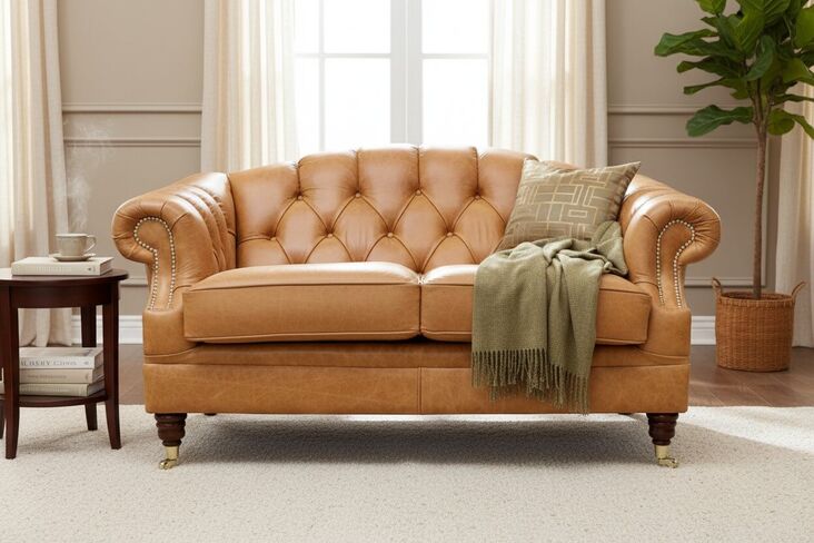Chesterfield Victoria 2 Seater Leather Sofa Settee Old English Tan Leather