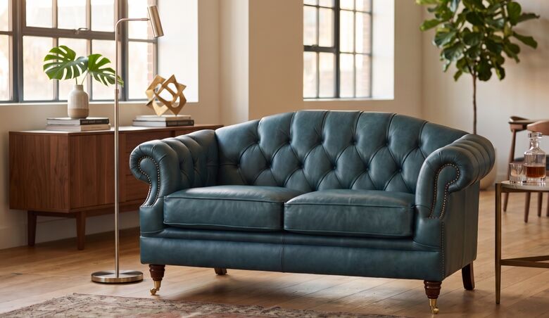 Chesterfield Victoria 2 Seater Leather Sofa Settee Saloon Turquoise Leather