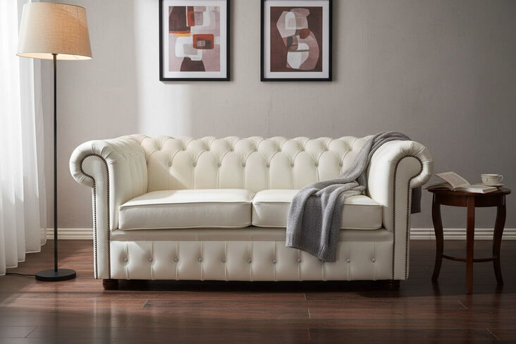 DesignerSofas4U | Buy 2 Seater Crystal White Leather Chesterfield Sofa UK