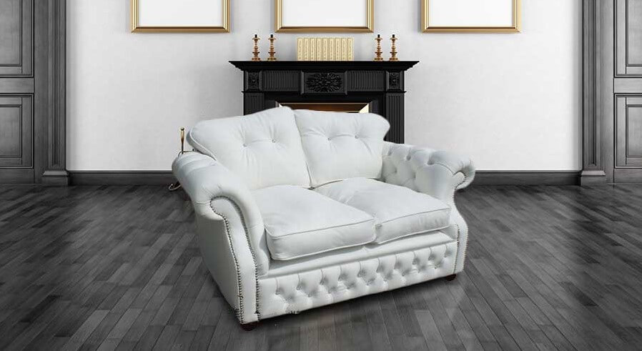 Era Crystal 2 Seater Sofa Traditional, White Leather Chesterfield Sofa With Crystals