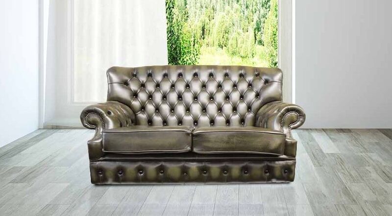 Product photograph of Monks Chesterfield 2 Seater Antique Green Leather Sofa Offer from Designer Sofas 4U