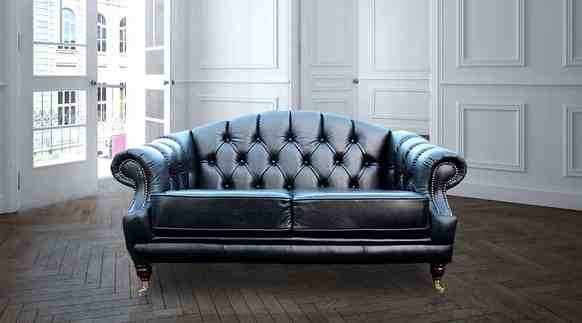 Victoria 2 Seater Chesterfield Leather, Black Leather Sofa And 2 Chairs