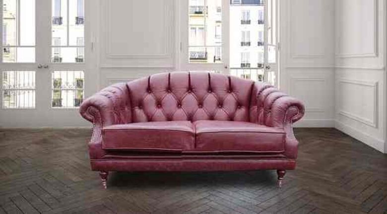 Victoria 2 Seater Chesterfield Leather Sofa Settee Old English Burgandy Leather